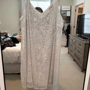 WHITE SEQUIN PLUS SIZE MINI DRESS